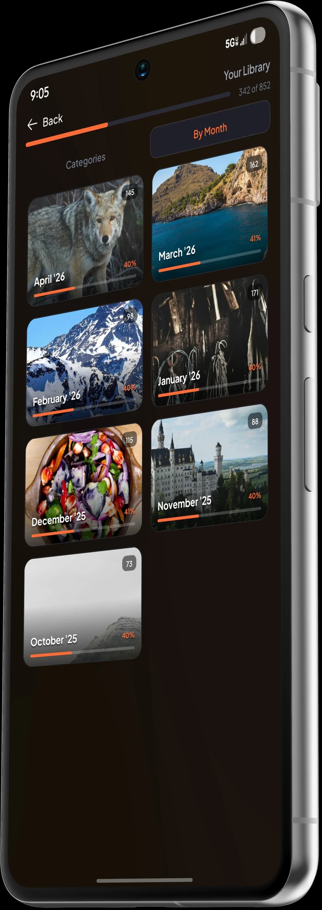 Photo library organized by month