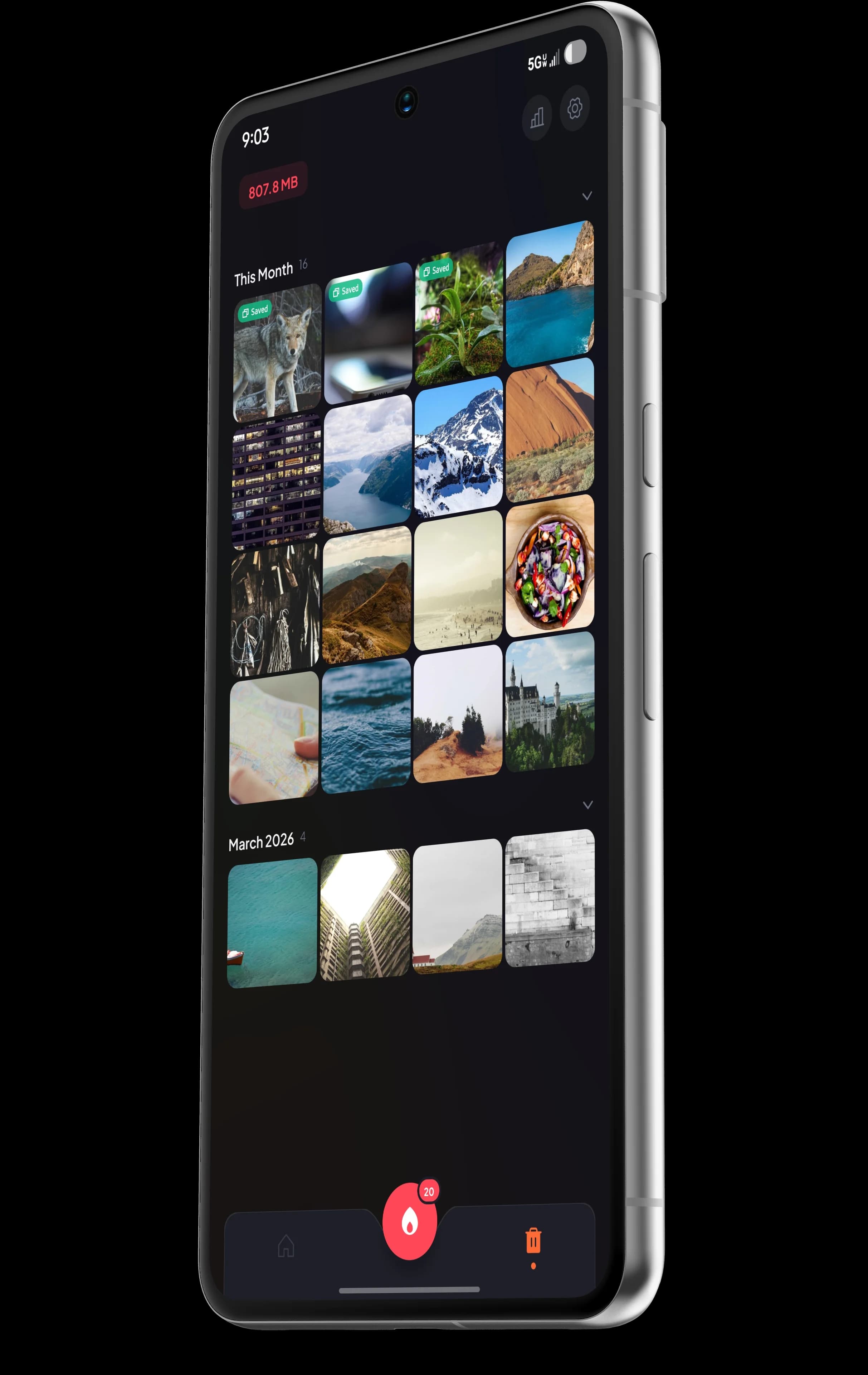 Review page showing swiped photos ready to delete